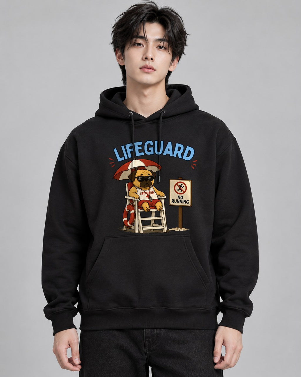Lifeguard No Running Funny Grumpy Pu - Black