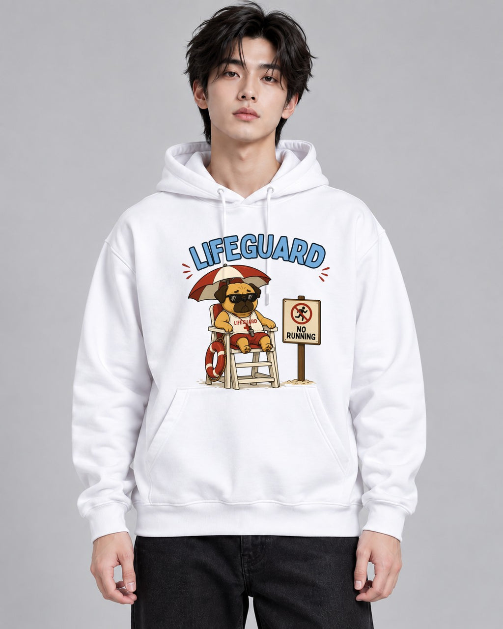 Lifeguard No Running Funny Grumpy Pu - White