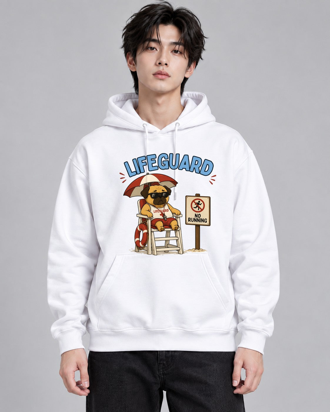 Lifeguard No Running Funny Grumpy Pu - White