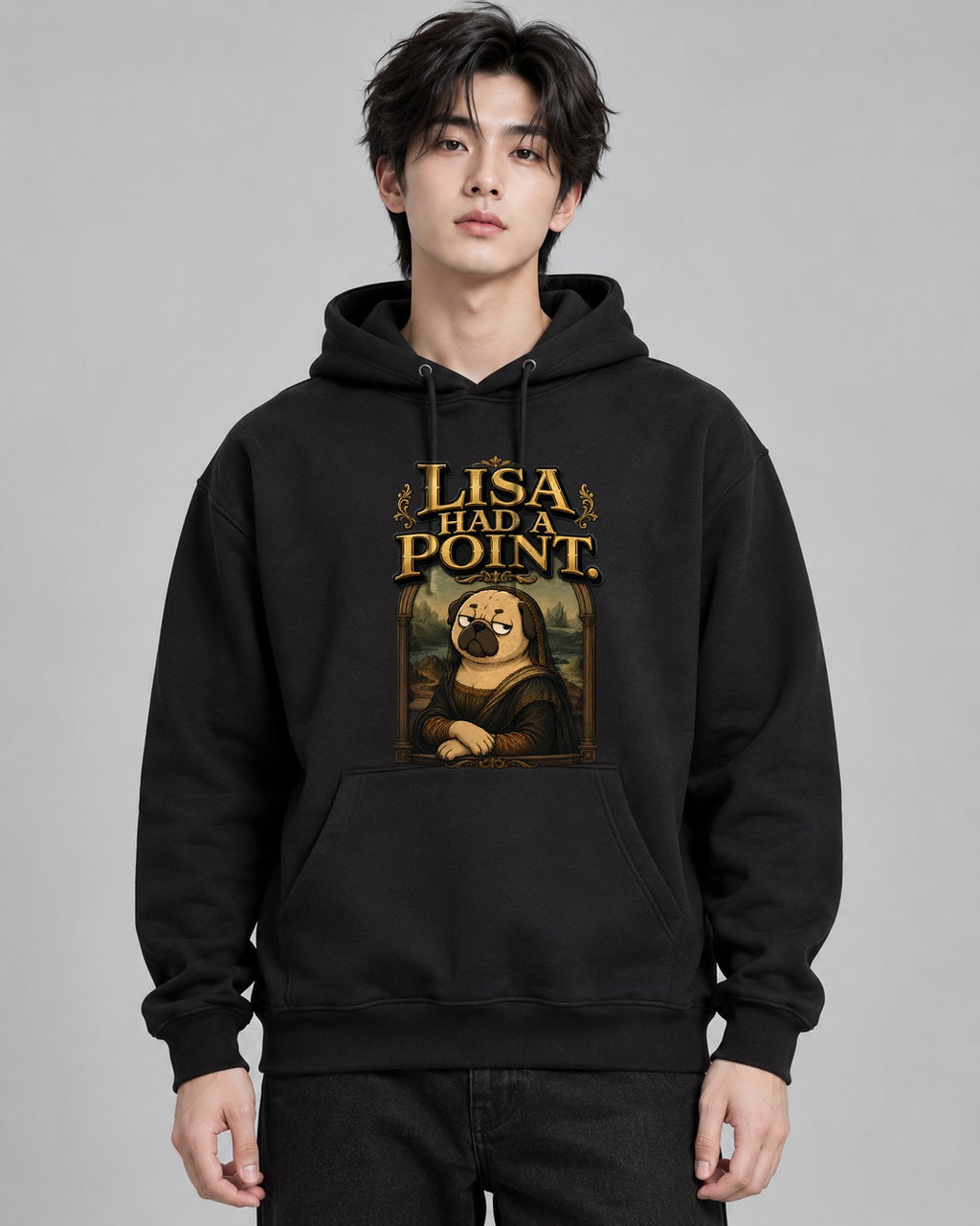 Lisa Had A Point Funny Pug Mona Lisa - Black