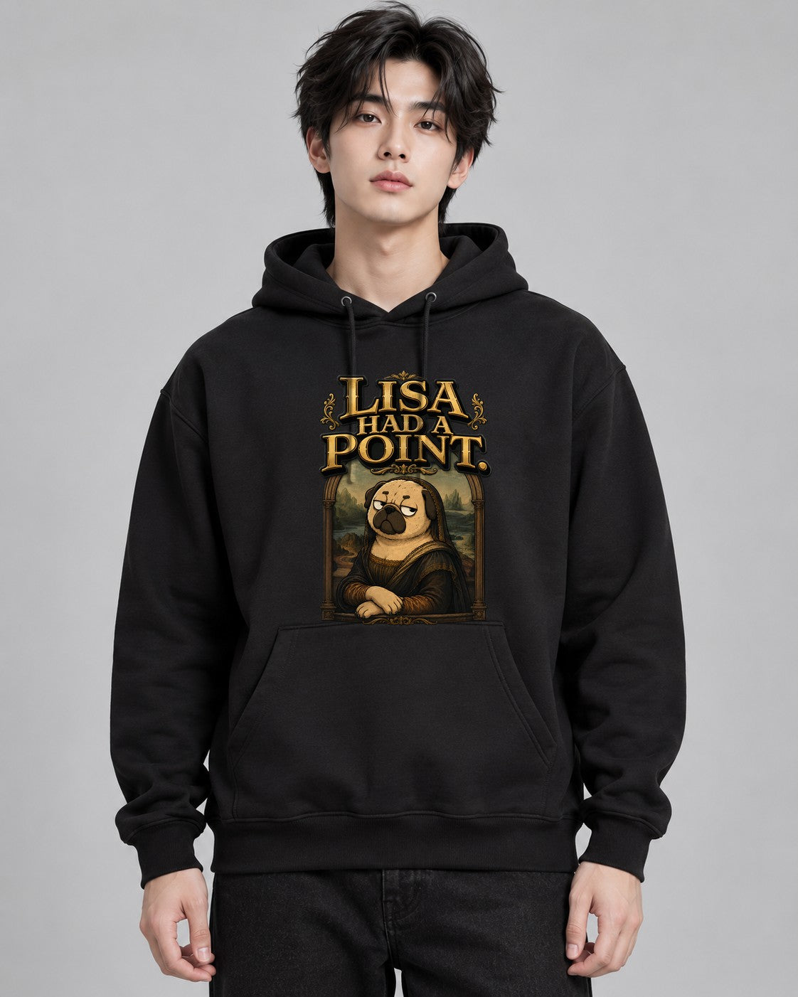 Lisa Had A Point Funny Pug Mona Lisa - Black