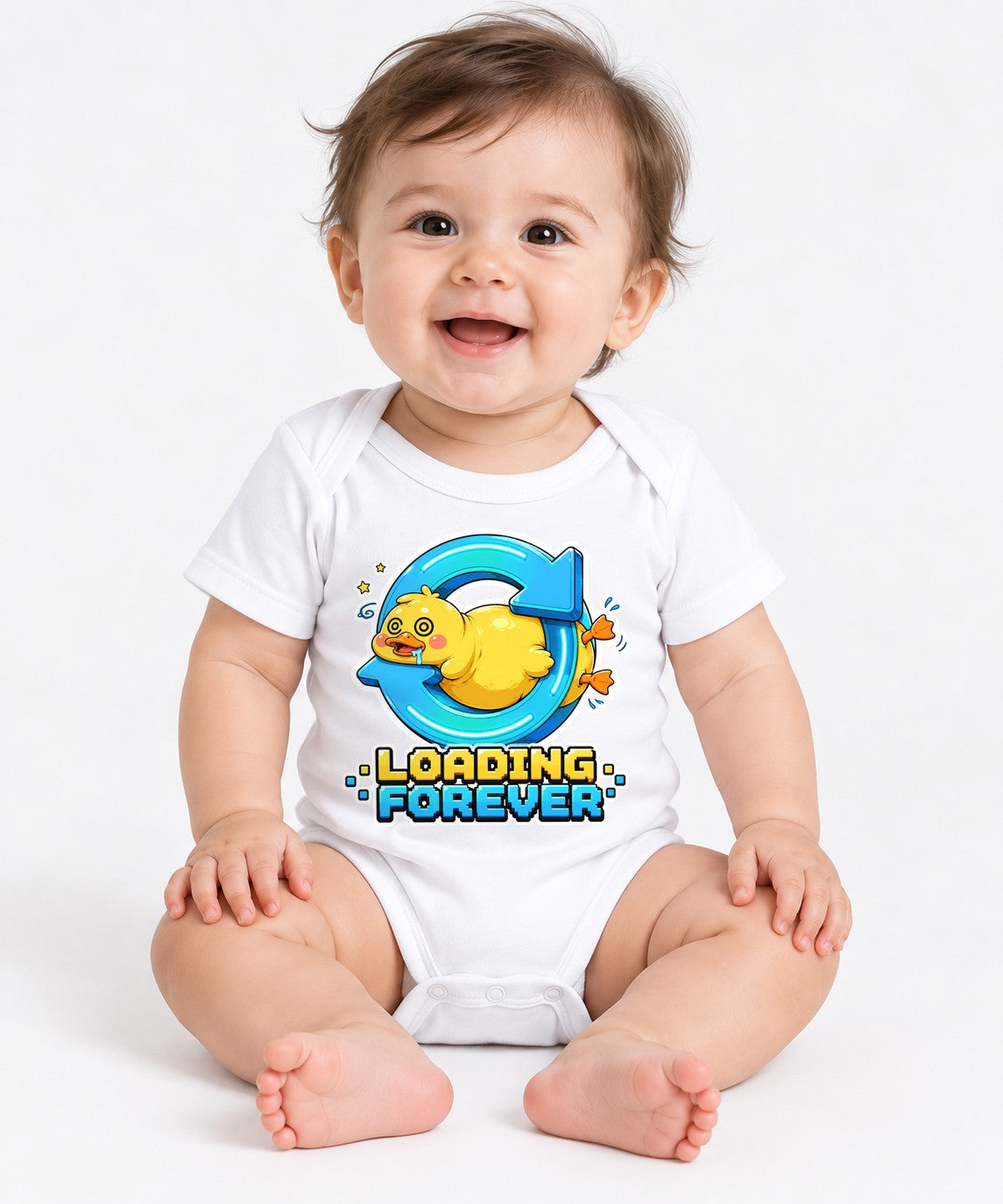 Loading Forever - Cute Dizzy Duck Buffering Gamer Graphic T-Shirt - White