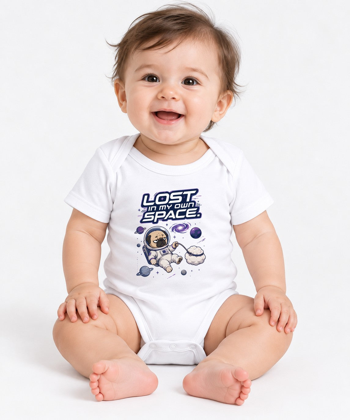 Lost In My Own Space Pug Astronaut Shirt - Funny Space Dog Tee - White