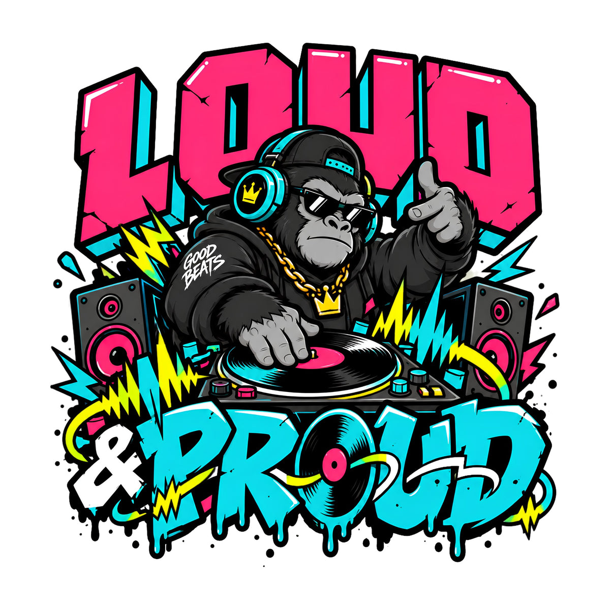 Loud and Proud DJ Gorilla Shirt - Street Art Music Graphic Tee