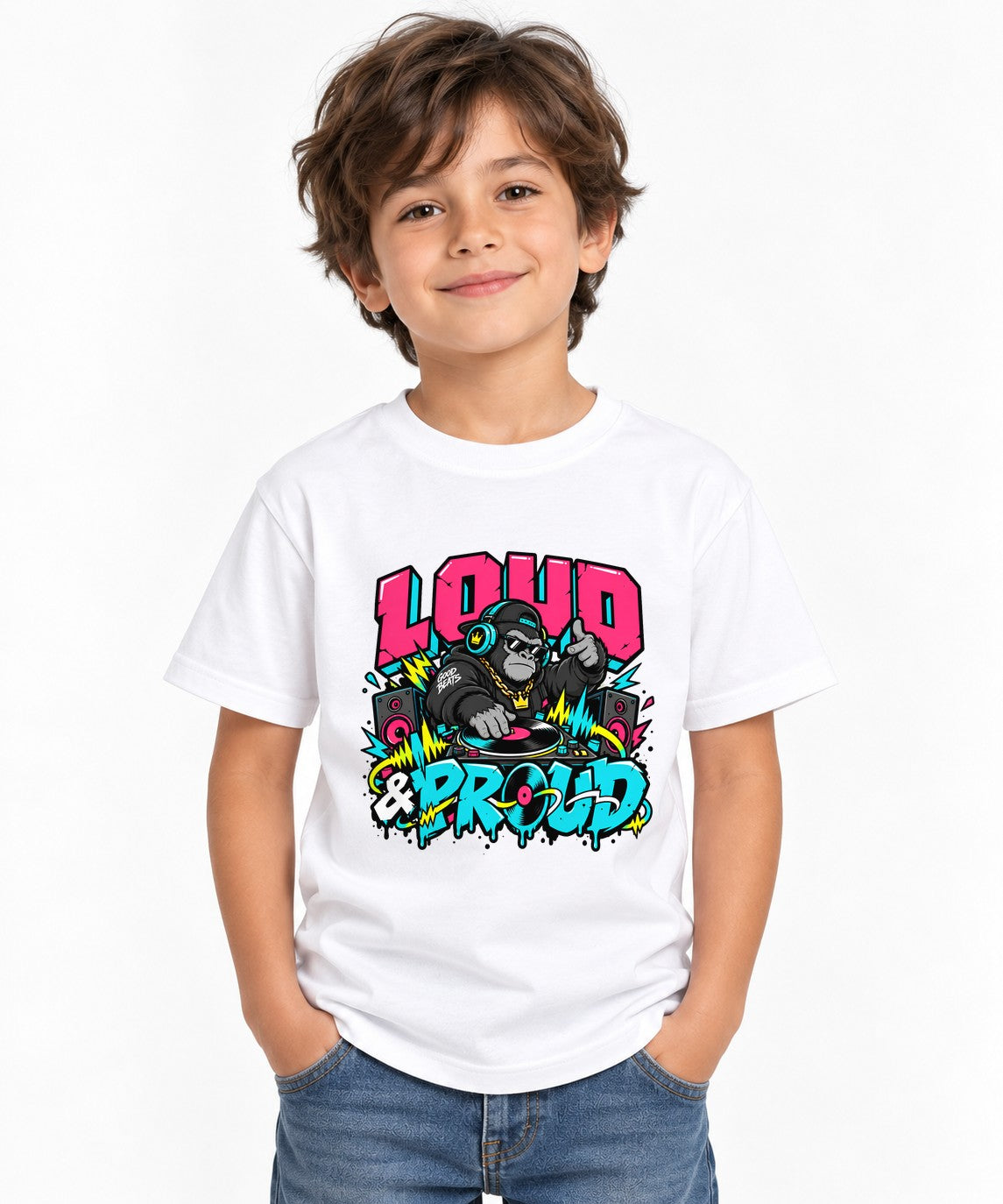 Loud and Proud DJ Gorilla Shirt - Street Art Music Graphic Tee - White