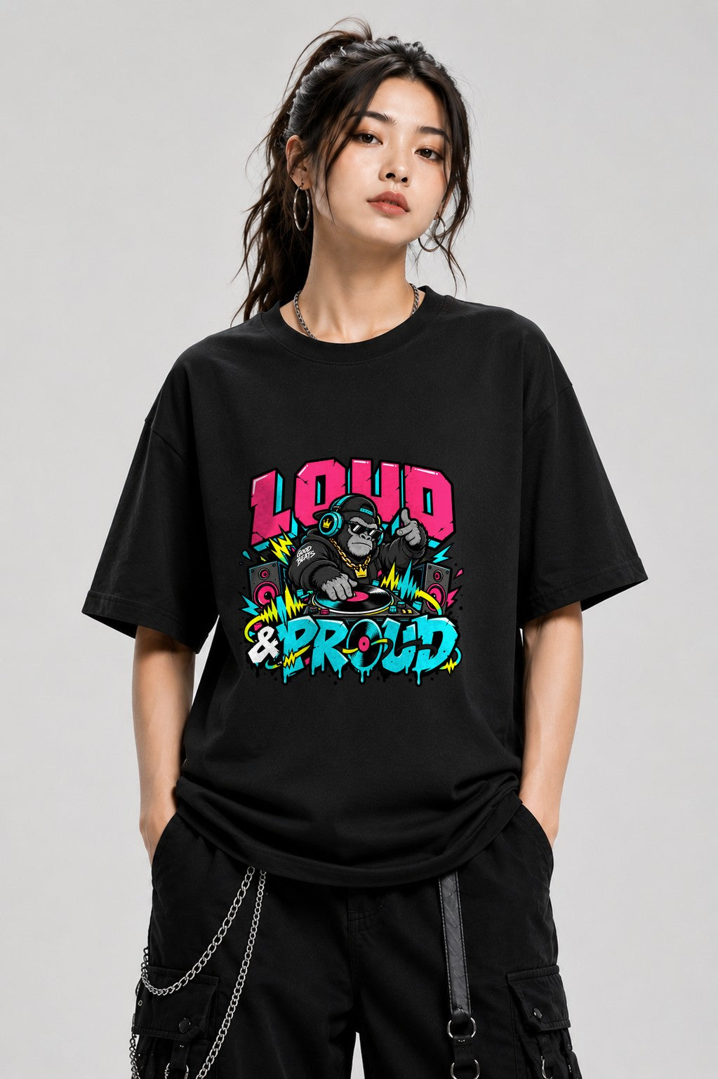 Loud and Proud DJ Gorilla Shirt - Street Art Music Graphic Tee - Black
