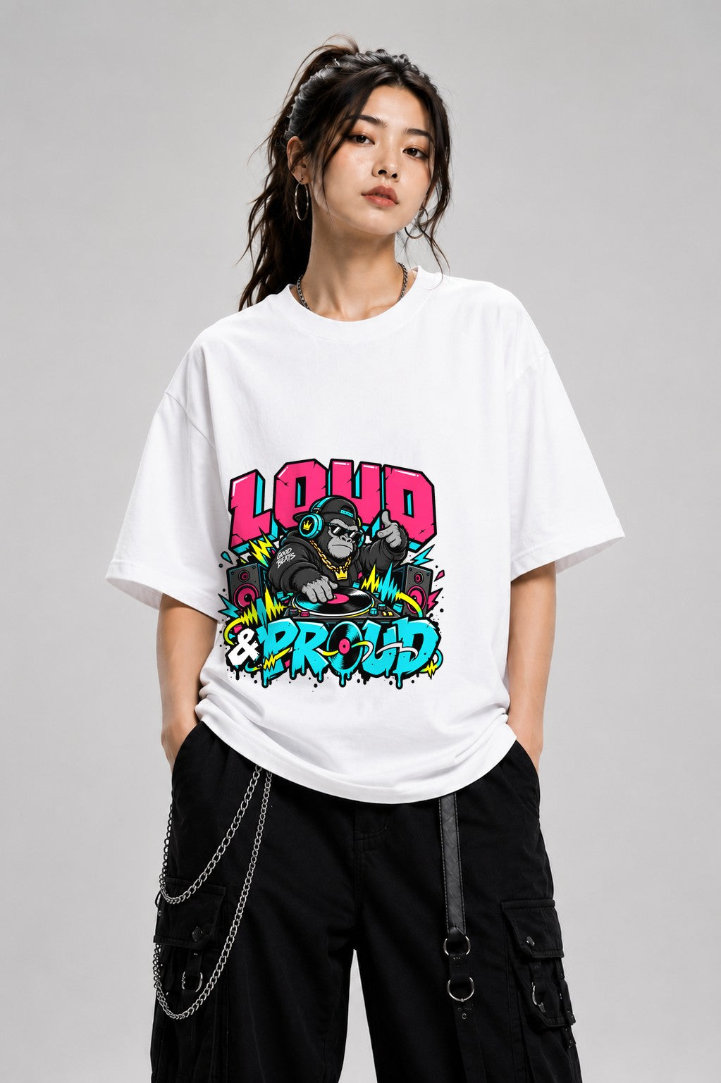 Loud and Proud DJ Gorilla Shirt - Street Art Music Graphic Tee - White