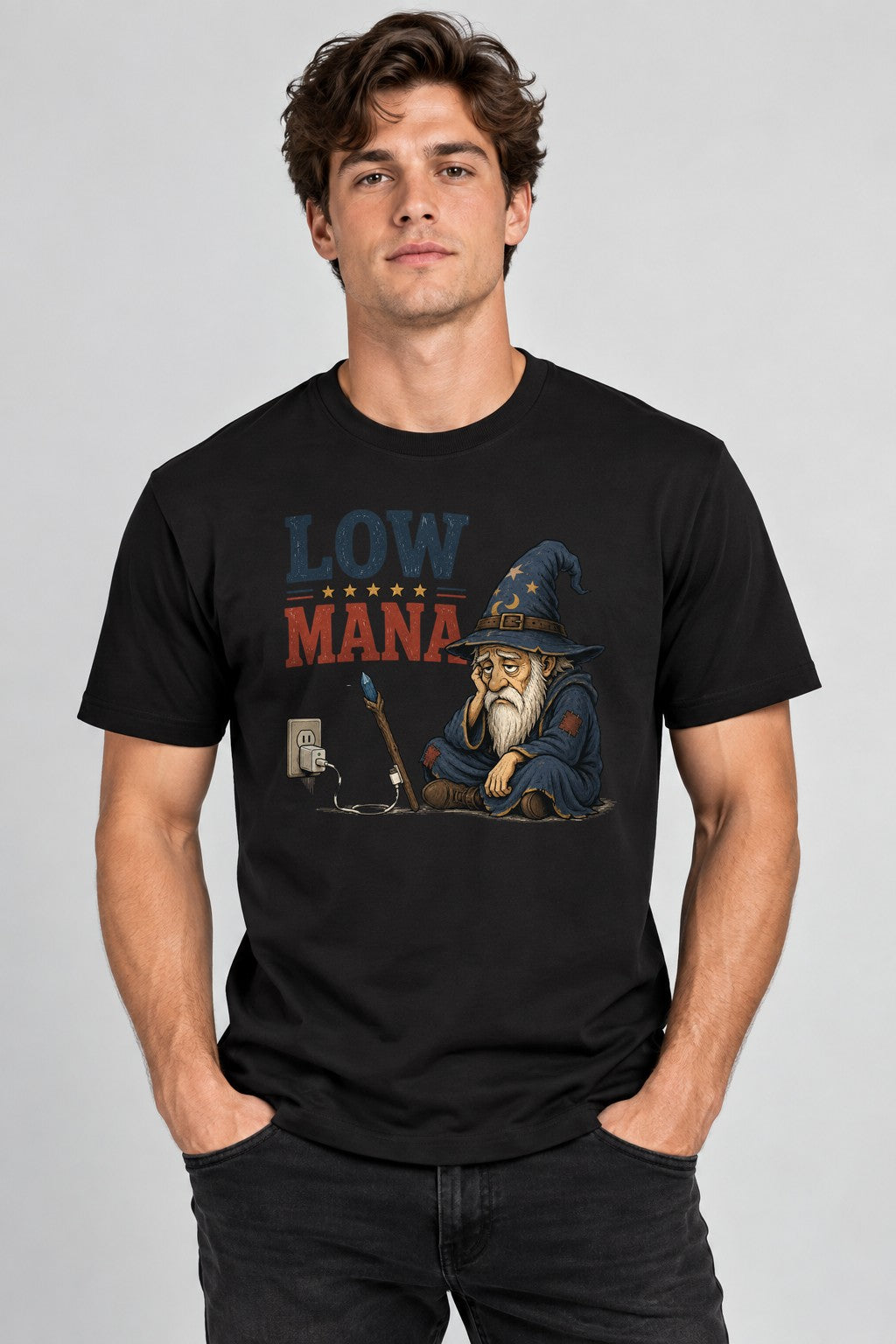 Low Mana Tired Wizard Needs Recharge - Black