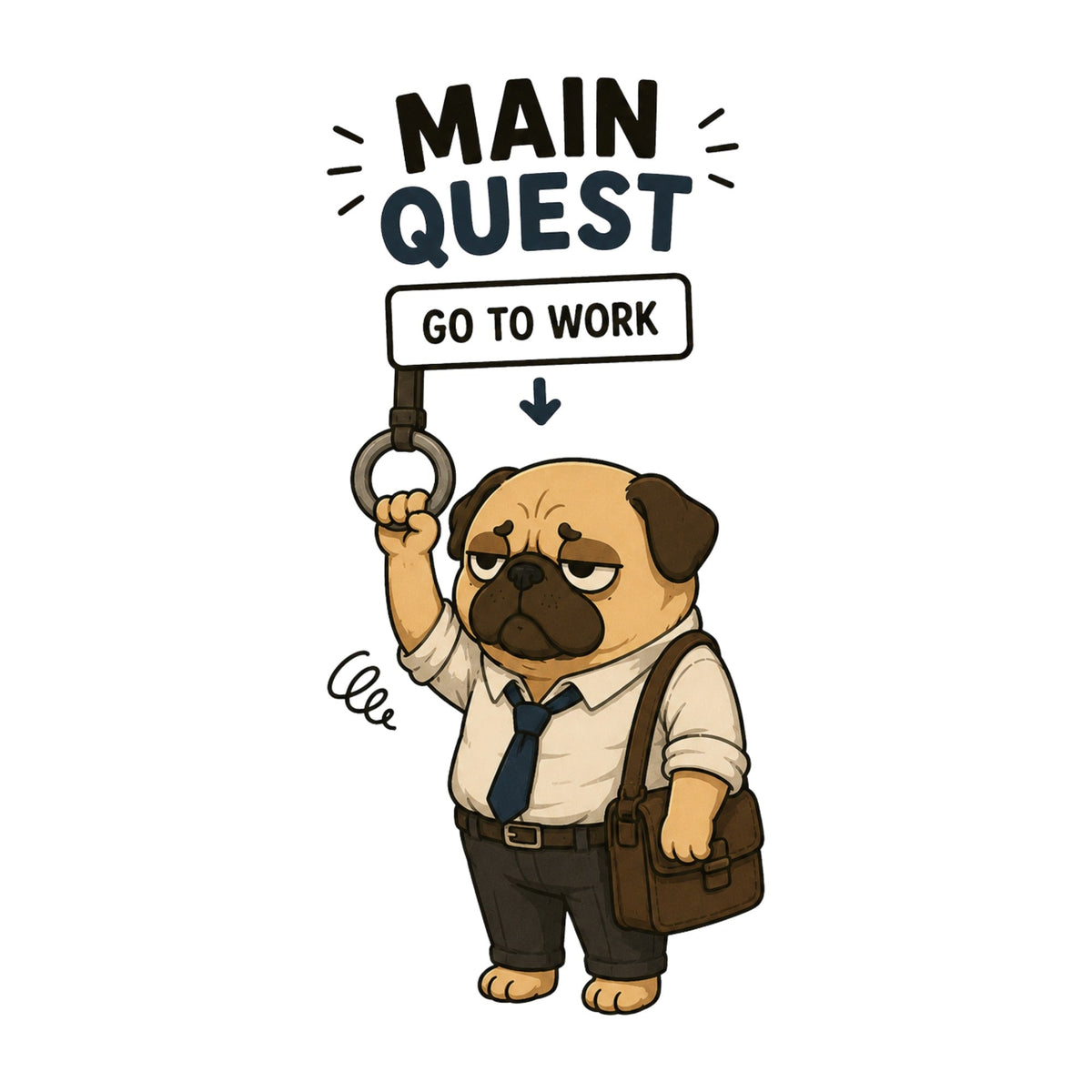 Main Quest Go To Work Funny Commute Pug Gamer Office Humor