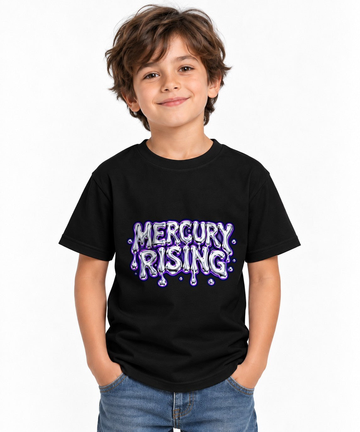 Mercury Rising Liquid Metal Typography Graphic Tee - Black