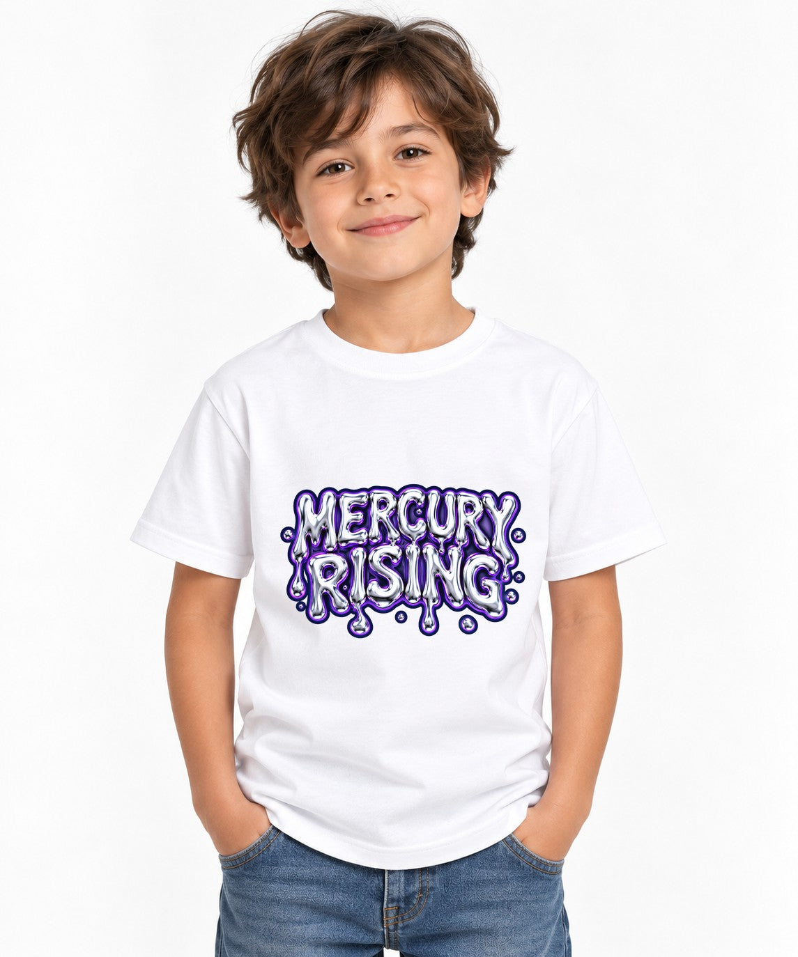 Mercury Rising Liquid Metal Typography Graphic Tee - White