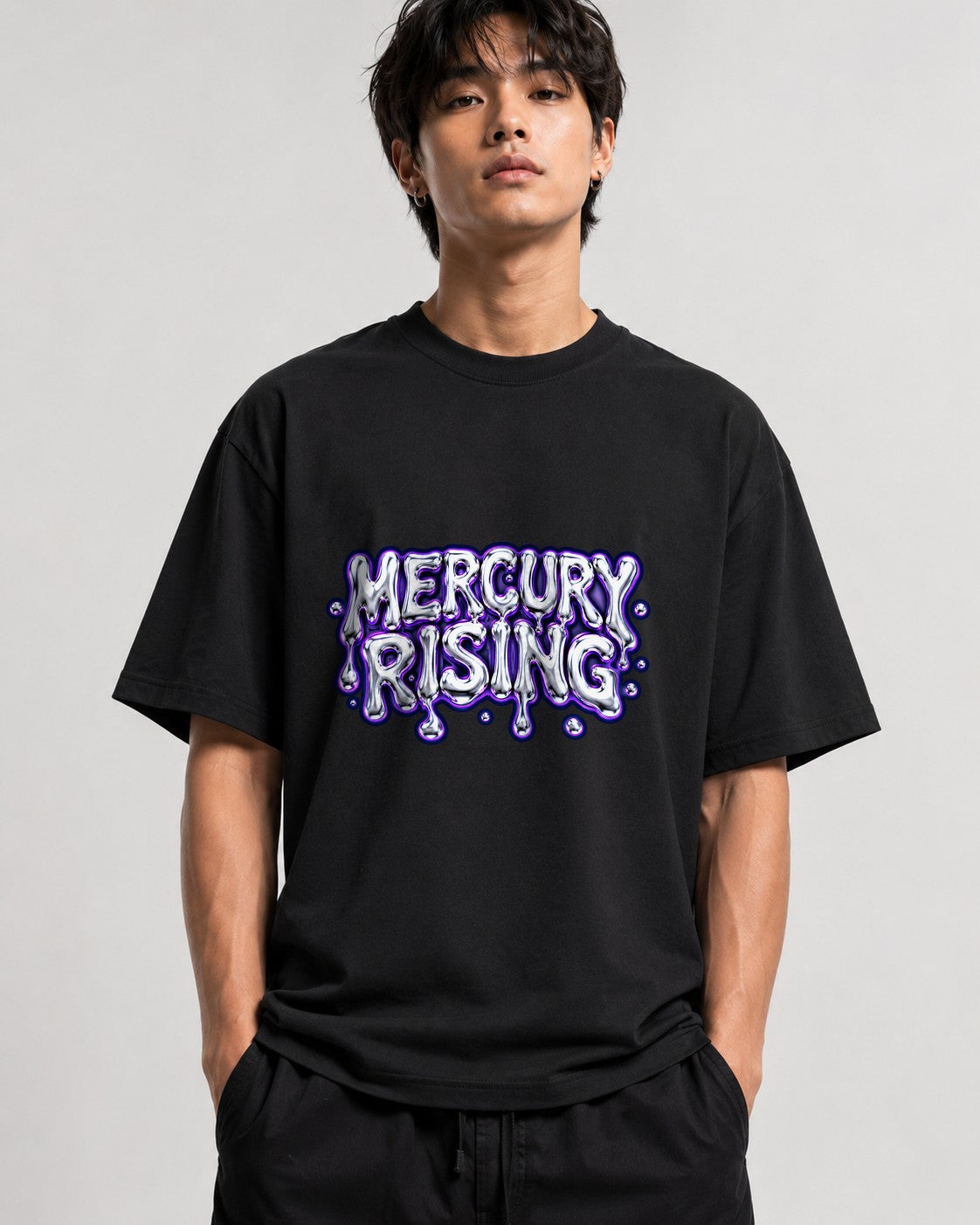 Mercury Rising Liquid Metal Typography Graphic Tee - Black