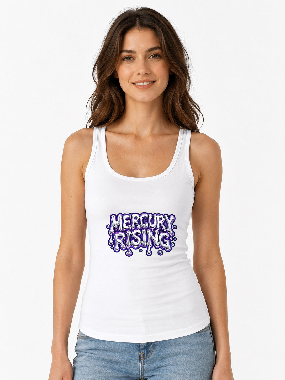 Mercury Rising Liquid Metal Typography Graphic Tee - White