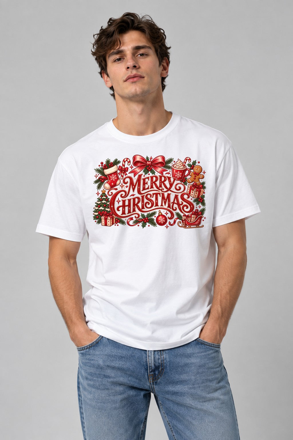 Merry Christmas Typography - White