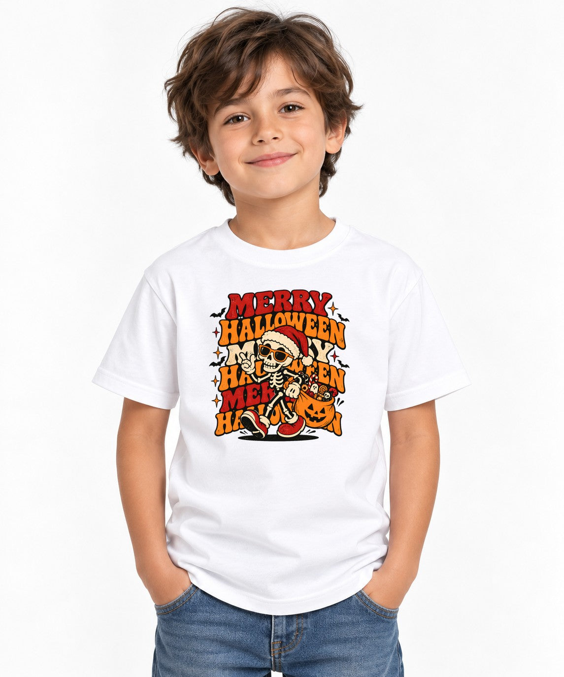 Merry Halloween Skeleton - White