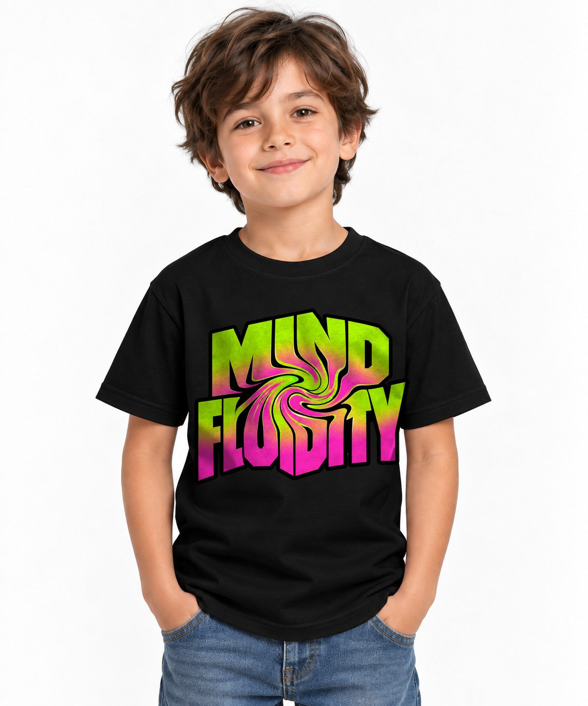 Mind Fluidity Trippy Liquid Swirl Psychedelic Rave Streetwear Typography - Black