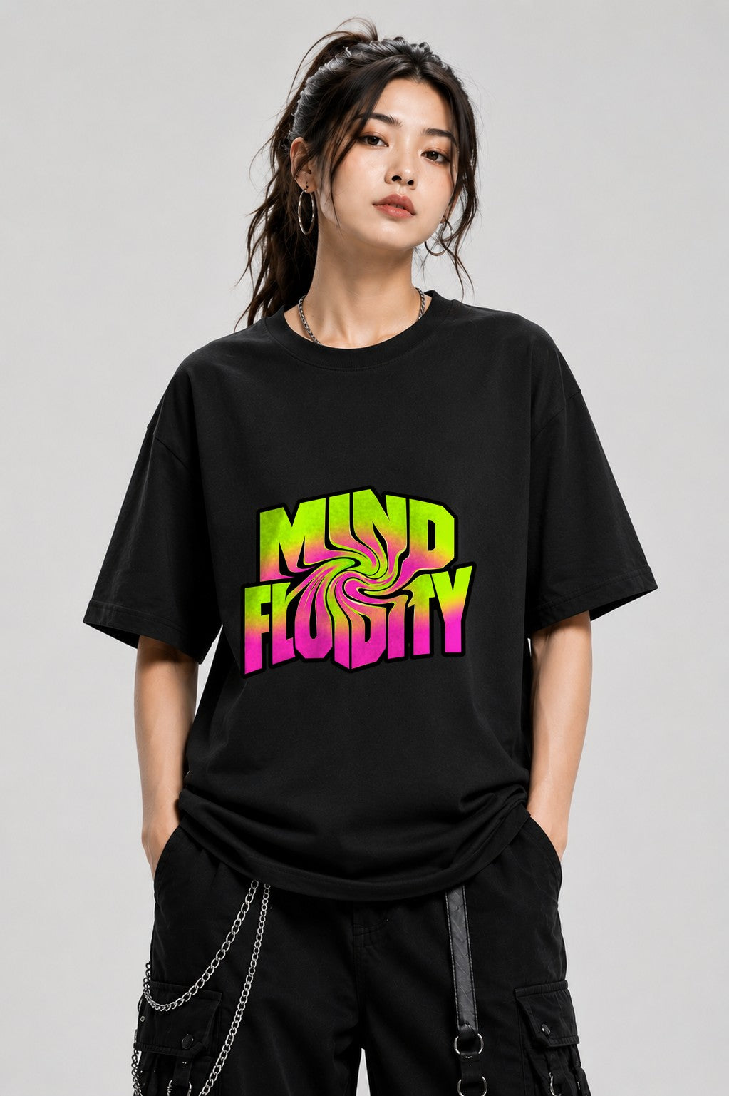 Mind Fluidity Psychedelic Trippy Swirl Graphic Tee - Black