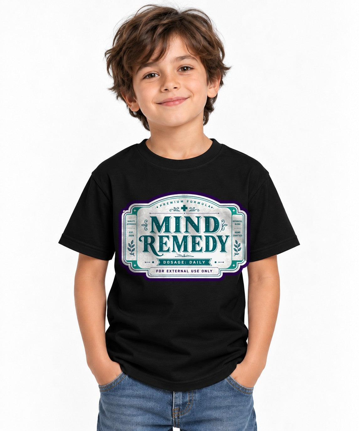 Mind Remedy Vintage Apothecary Label Retro Pharmacy Botanical Typography - Black