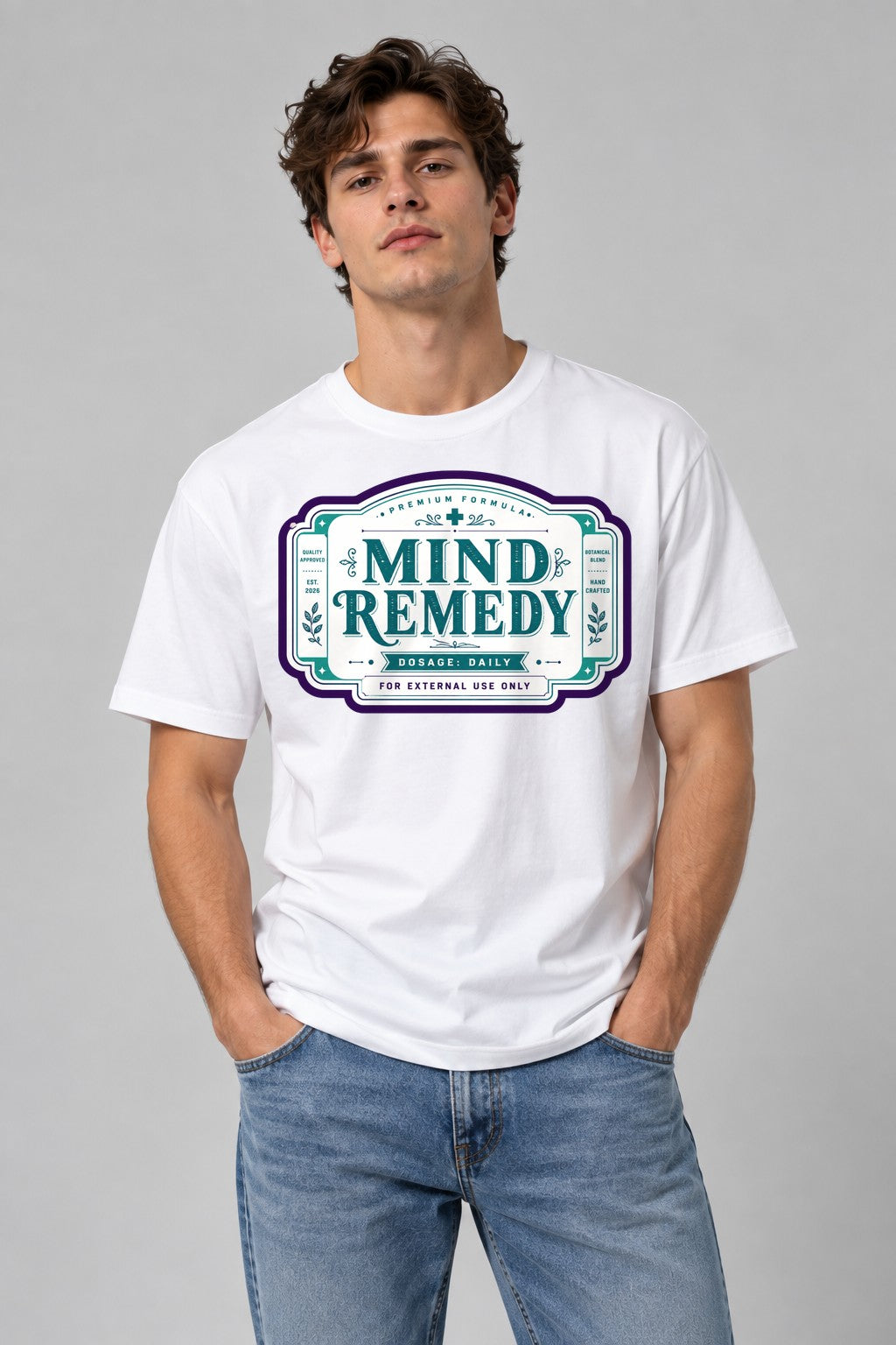Mind Remedy Vintage Apothecary Label Retro Pharmacy Botanical Typography - White