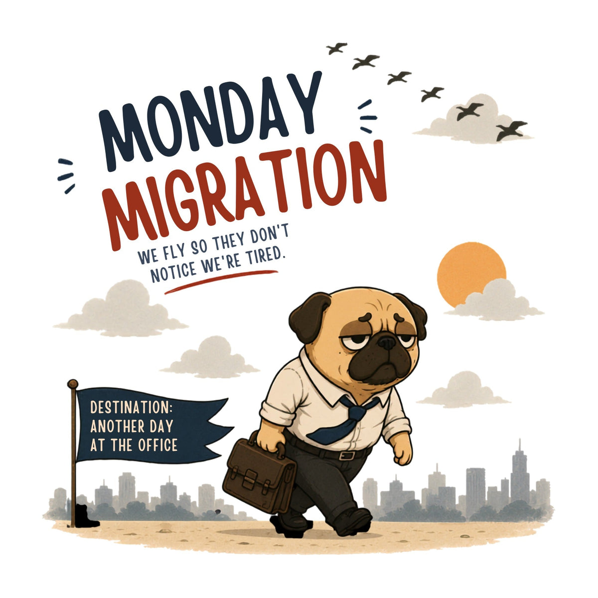 Monday Migration Tired Pug Dog Funny Work Office Humor