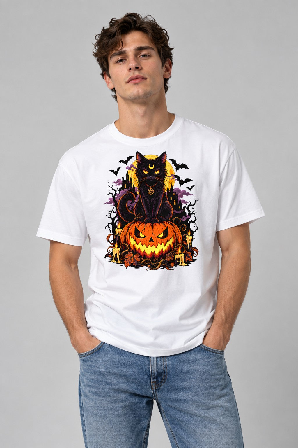 Moonlit Black Cat - White