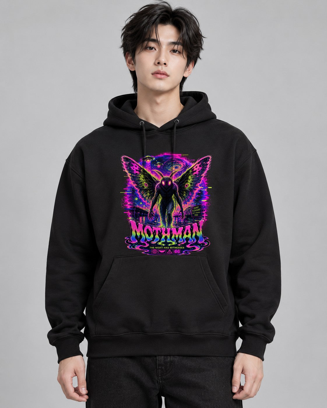 Mothman Cryptid Neon Psychedelic Poi - Black