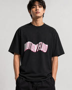 Motion Fluid Wavy Text Graphic Tee - Retro Typography Design - Black
