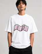 Motion Fluid Wavy Text Graphic Tee - Retro Typography Design - White
