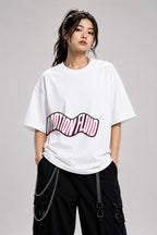 Motion Fluid Wavy Text Graphic Tee - Retro Typography Design - White