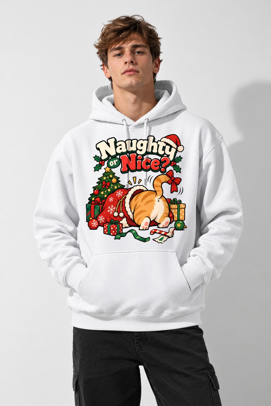 Naughty Or Nice Cat - White