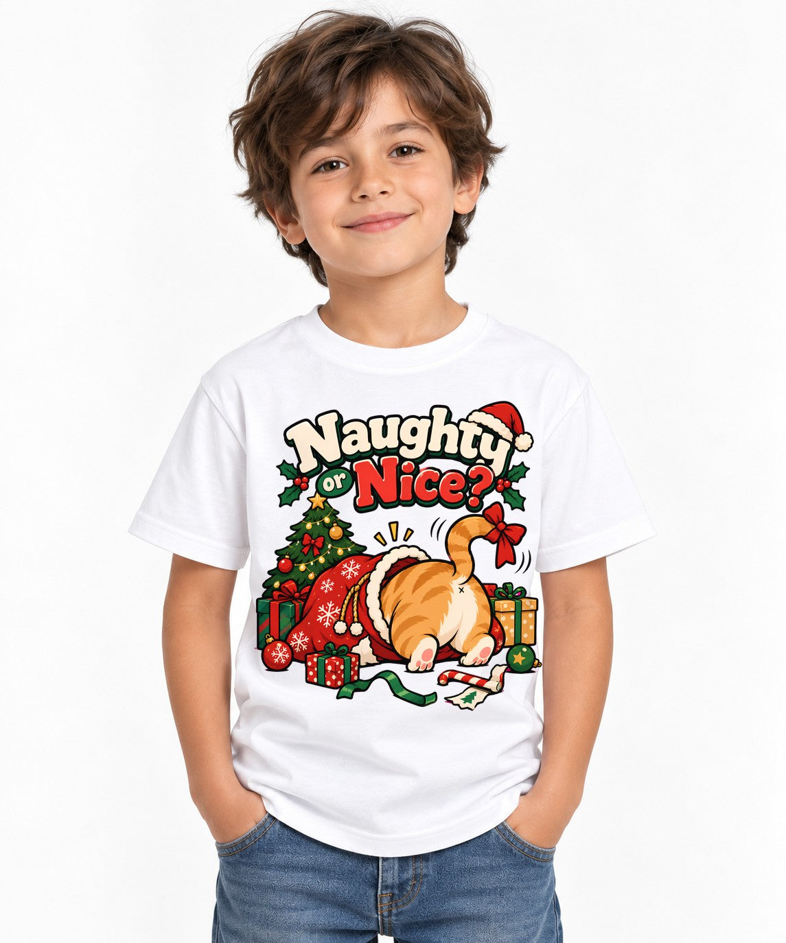 Naughty Or Nice Cat - White