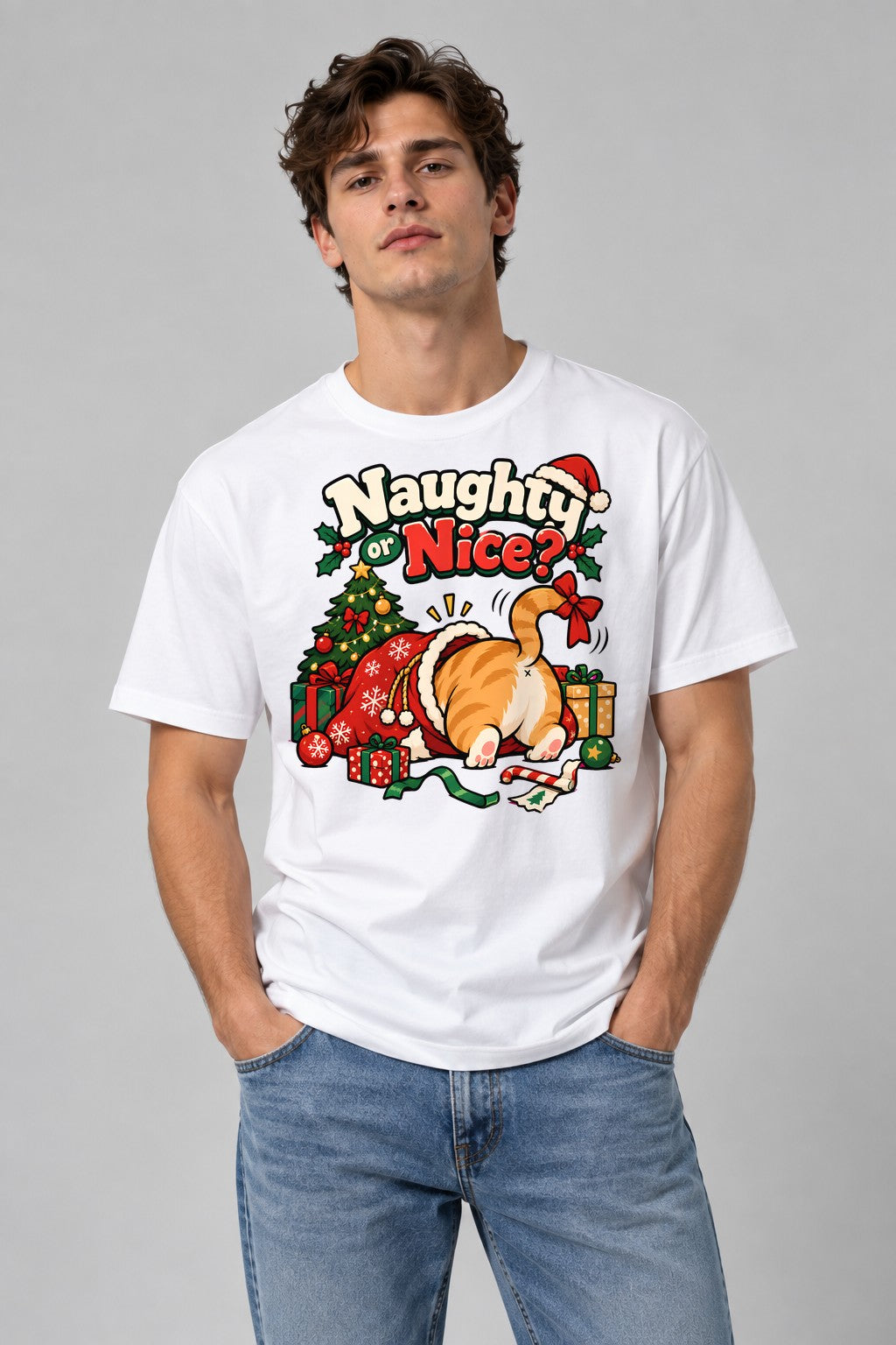 Naughty Or Nice Cat - White