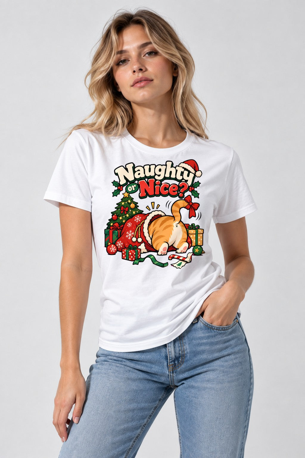 Naughty Or Nice Cat - White