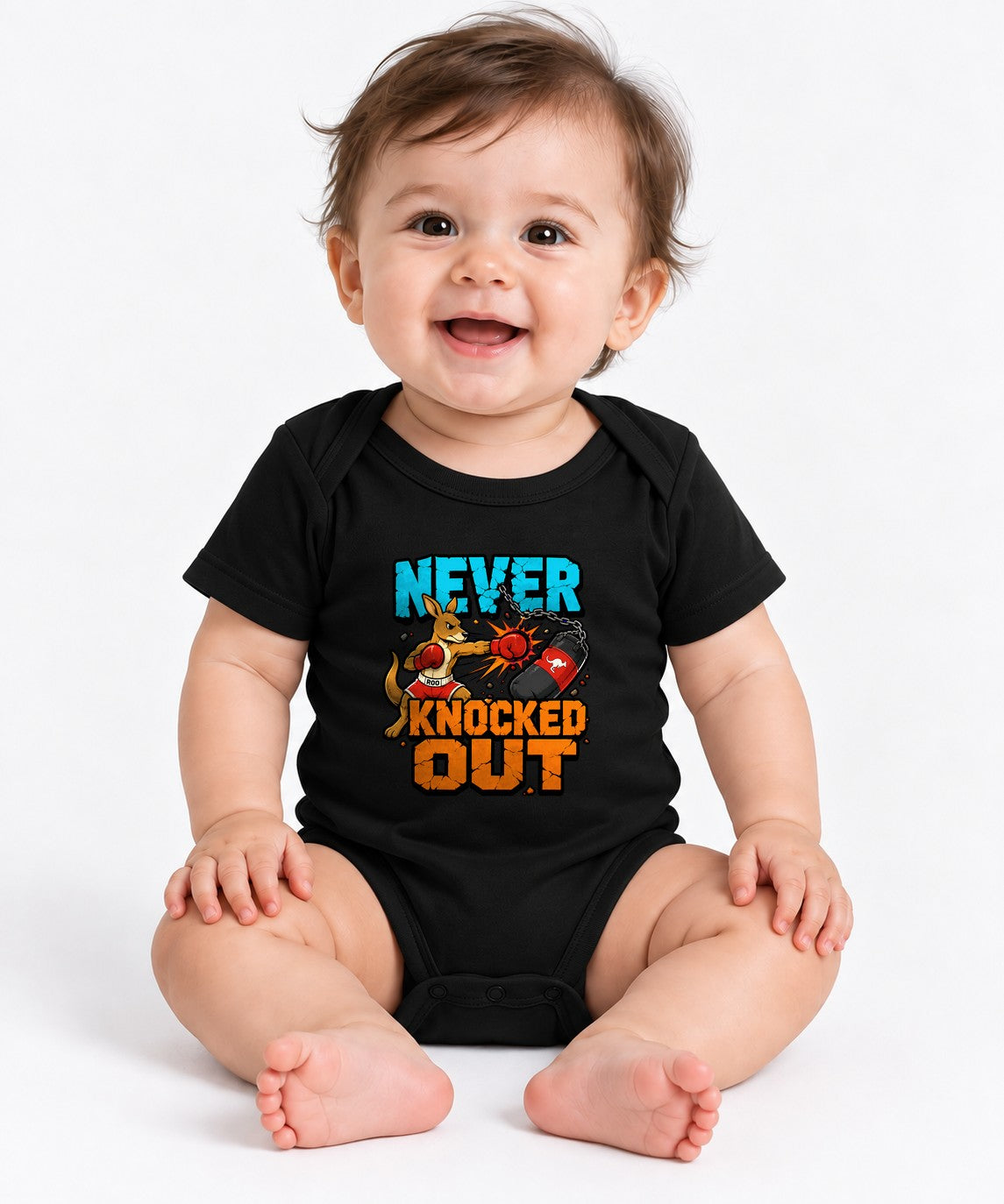 Never Knocked Out Kangaroo Boxing Graphic Tee - Tough Animal Fighter - Black