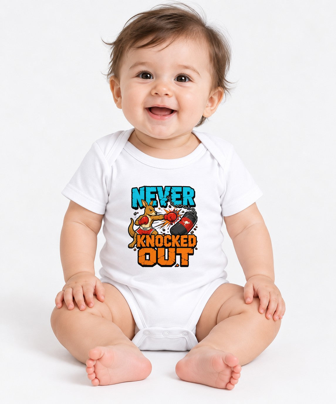 Never Knocked Out Kangaroo Boxing Graphic Tee - Tough Animal Fighter - White