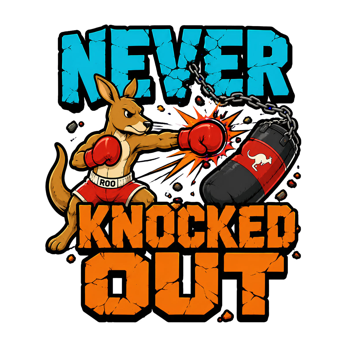 Never Knocked Out Kangaroo Boxing Graphic Tee - Tough Animal Fighter