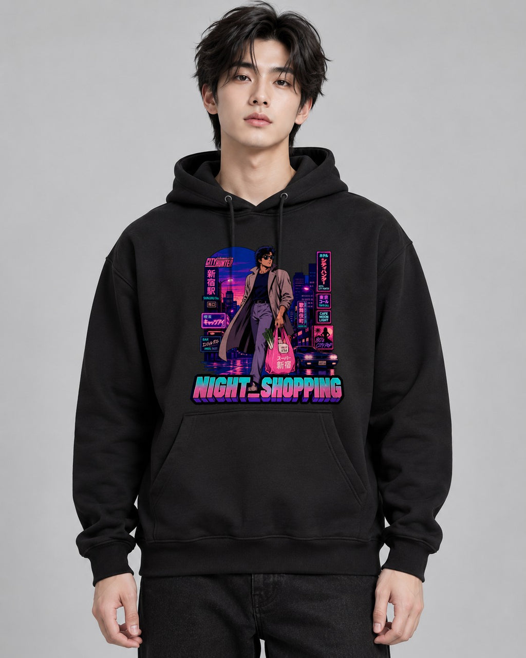 Night Shopping Retro 80s City Pop Sy - Black