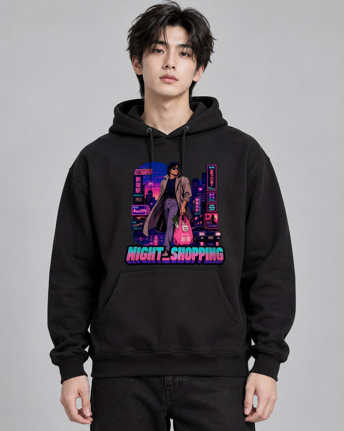 Night Shopping Retro 80s City Pop Sy - Black