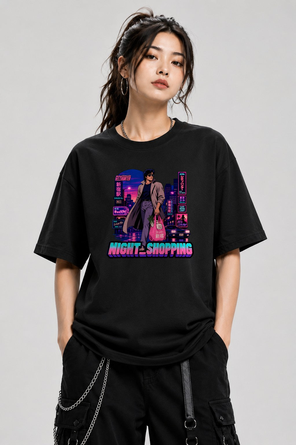 Night Shopping Retro 80s City Pop Sy - Black