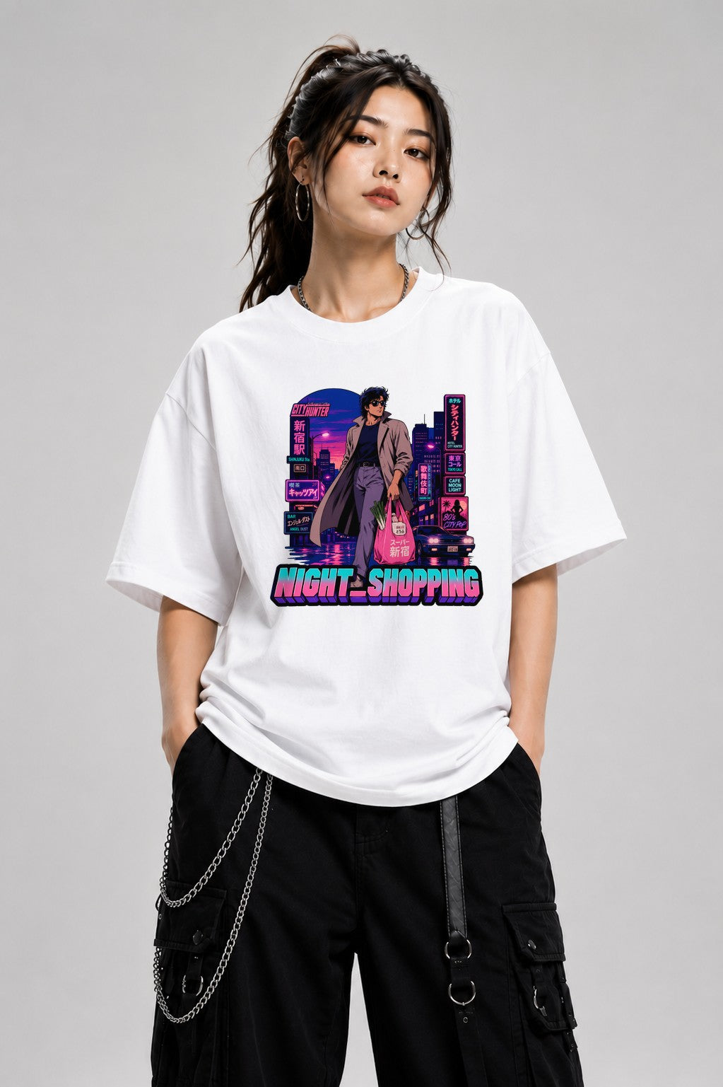 Night Shopping Retro 80s City Pop Sy - White