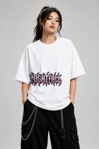 Nightfall Prophecy Gothic Metal Lettering Graphic Tee - White