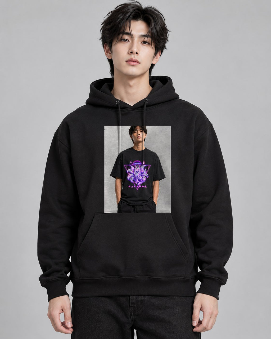 Nine Tailed Kitsune Japanese Cyberpu - Black