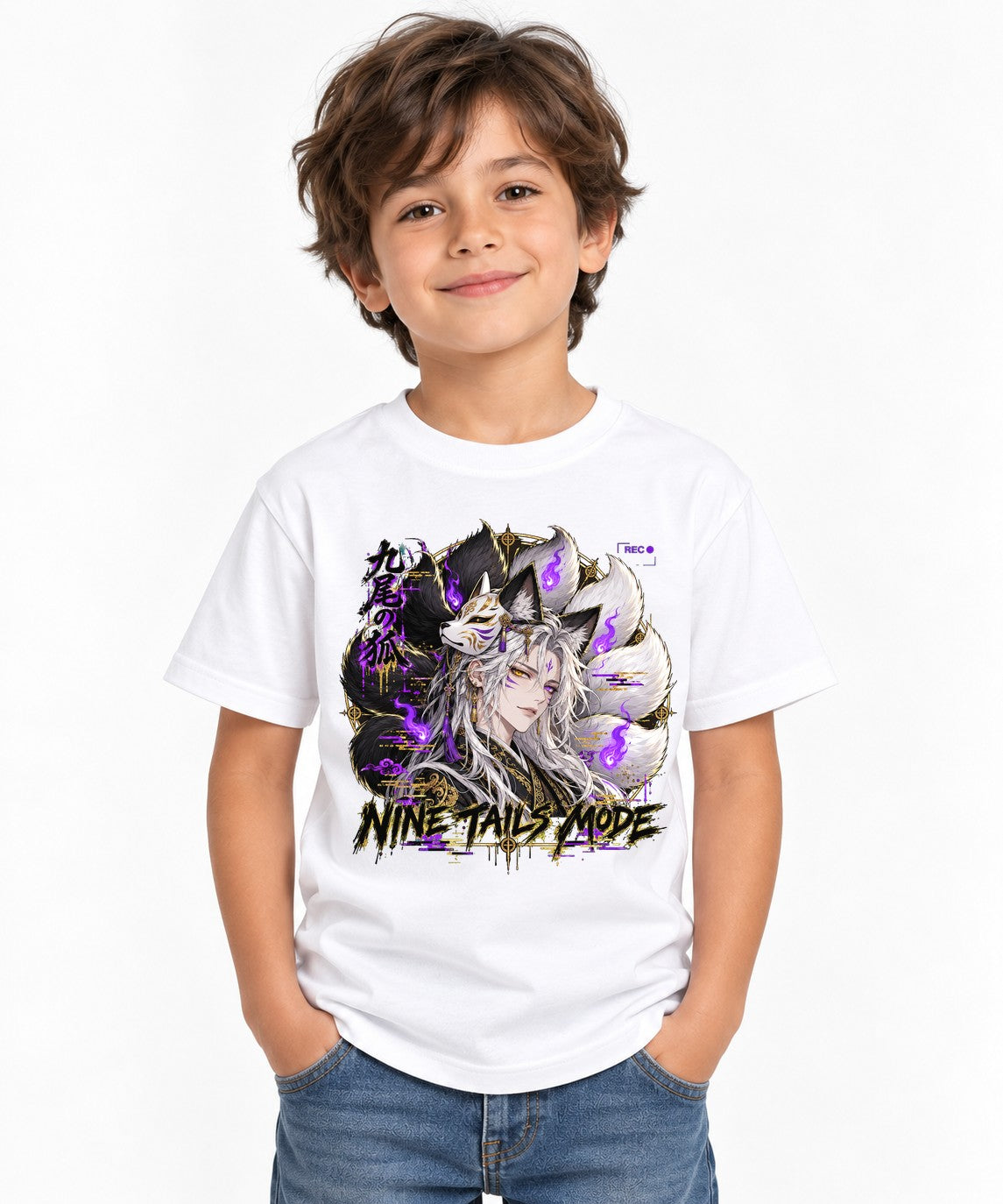 Nine Tails Mode Kitsune Anime T-Shirt - Japanese Fox Spirit - White