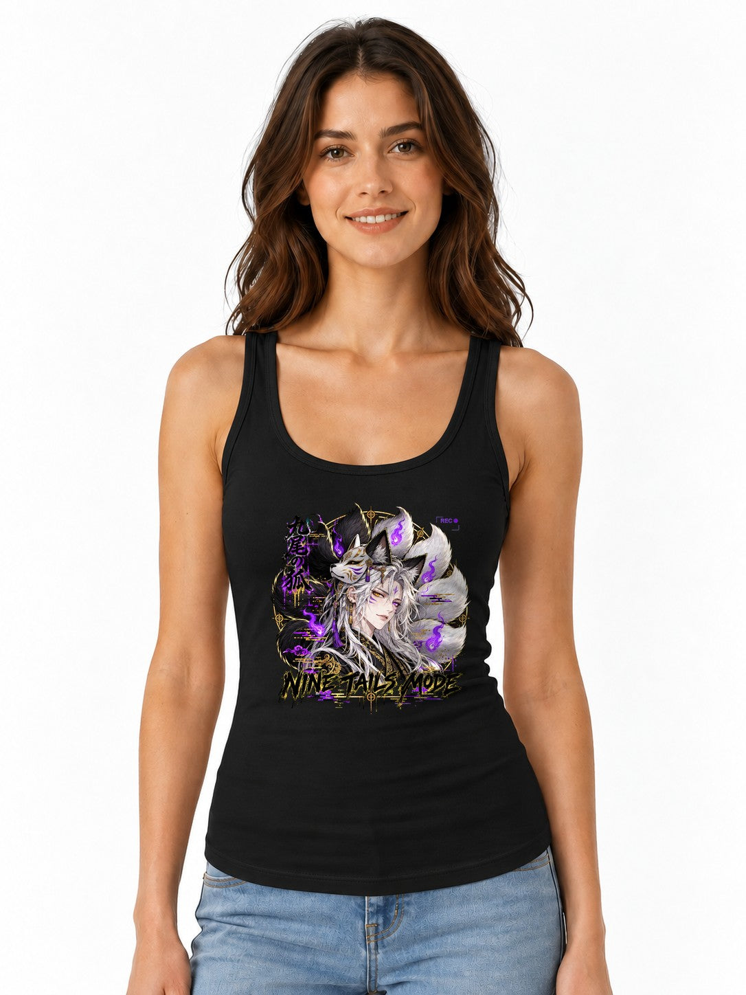 Nine Tails Mode Kitsune Anime T-Shirt - Japanese Fox Spirit - Black