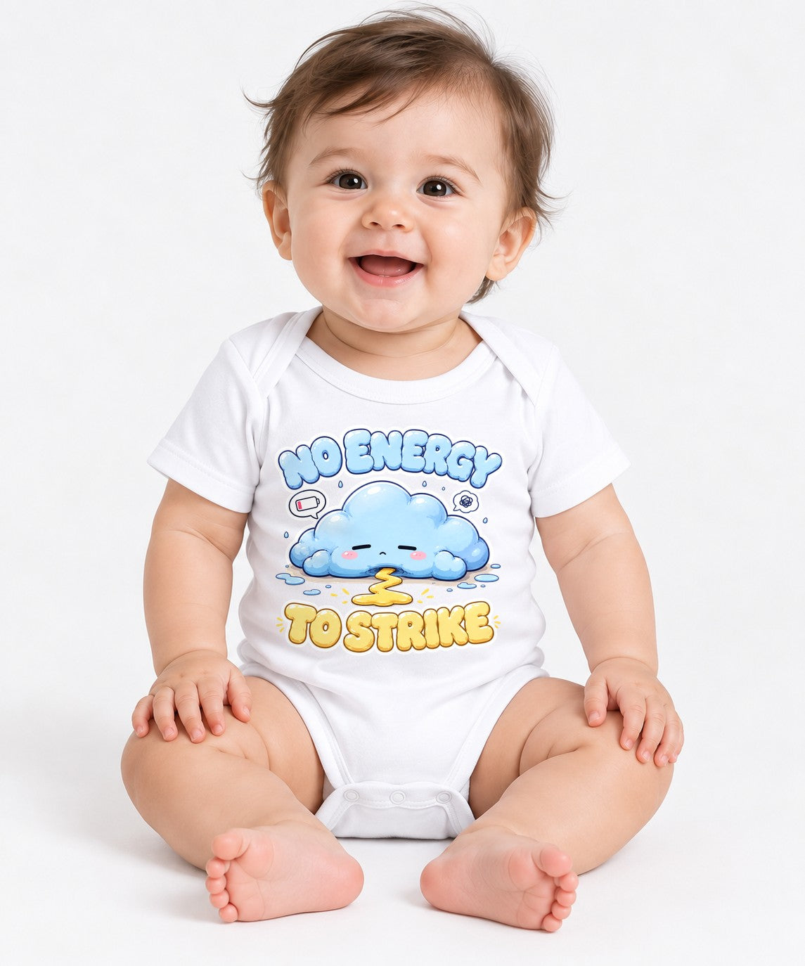 No Energy To Strike - Cute Exhausted Rain Cloud Tired Graphic T-Shirt - White