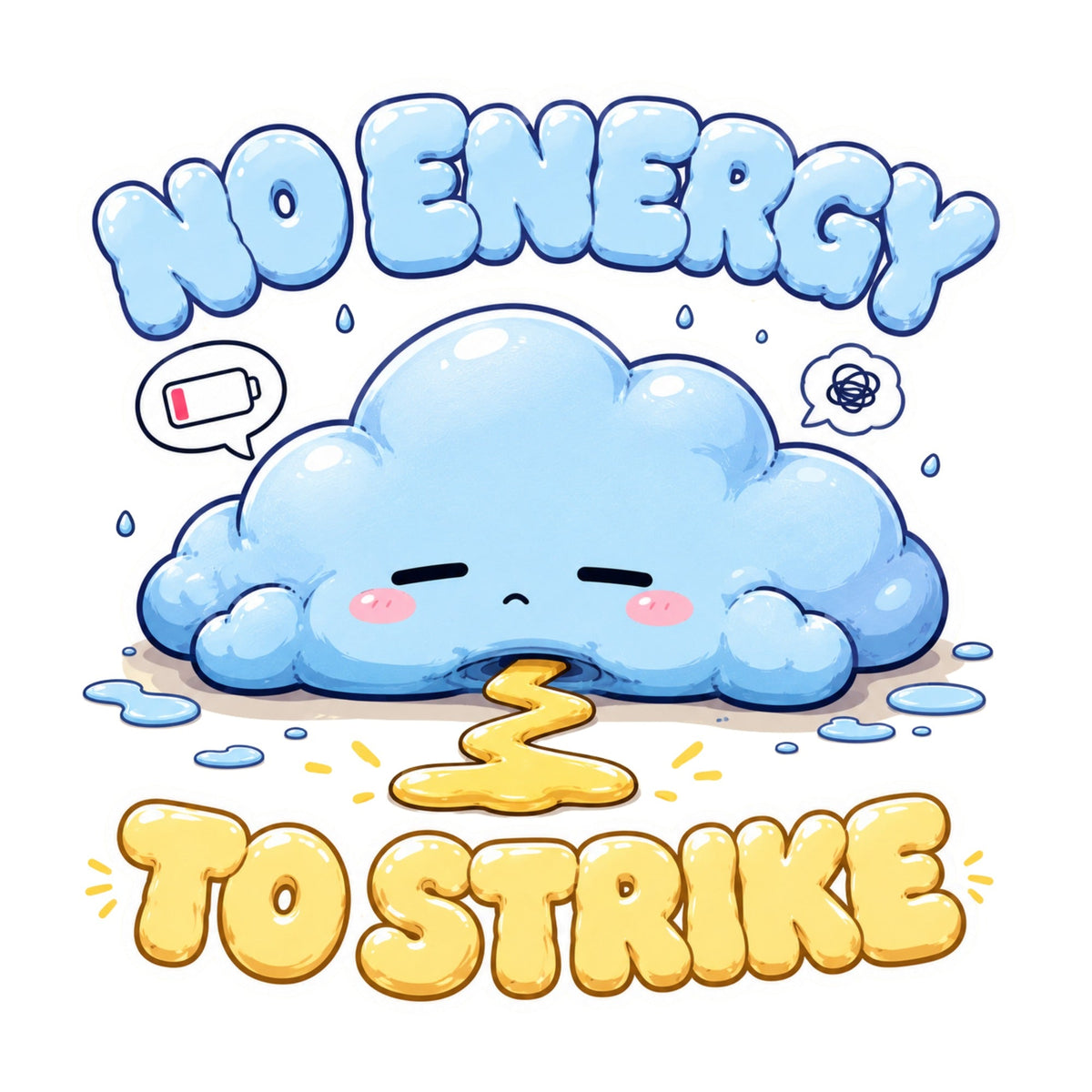 No Energy To Strike - Cute Exhausted Rain Cloud Tired Graphic T-Shirt