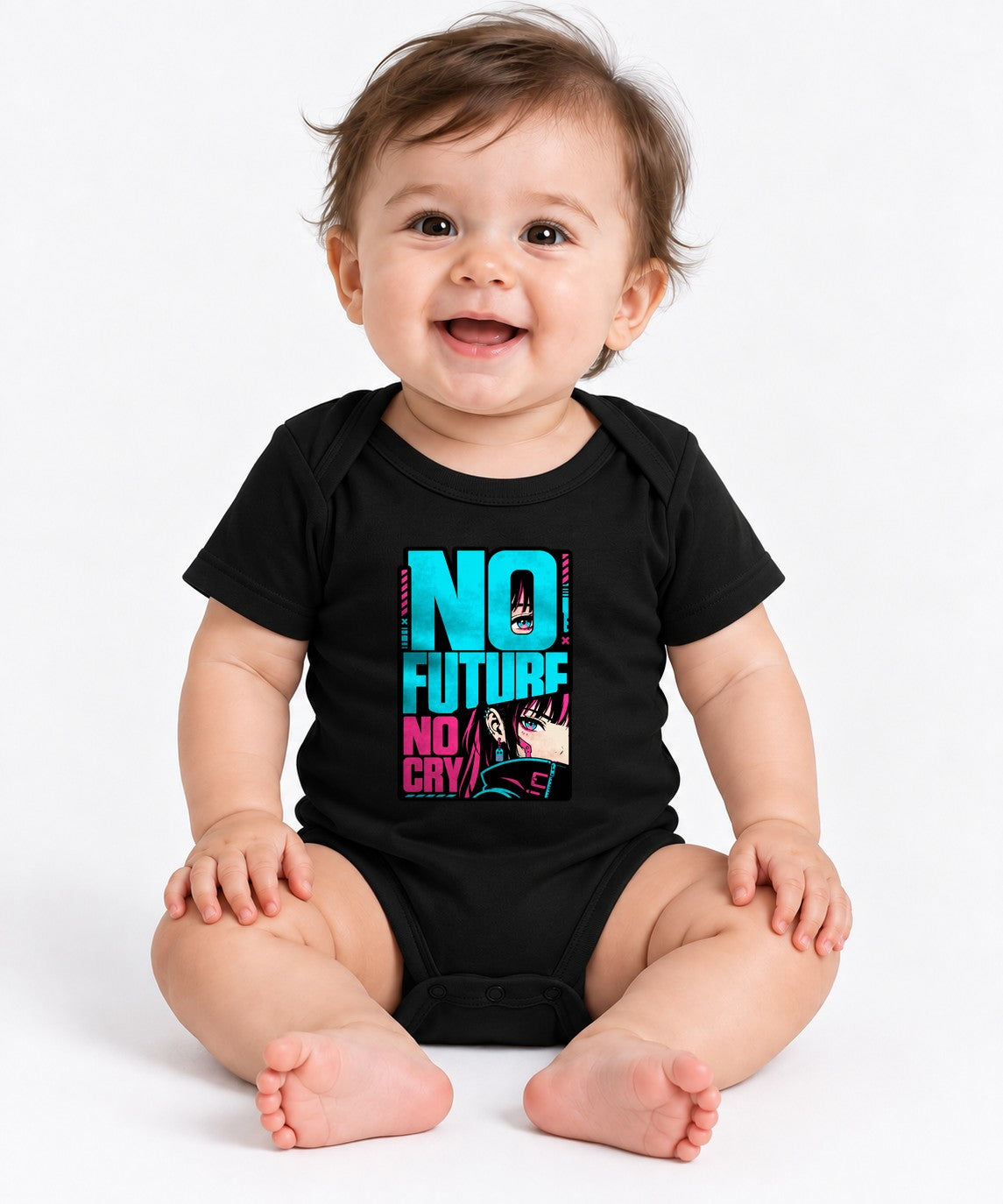 No Future No Cry Anime Streetwear Graphic - Cyberpunk Style - Black