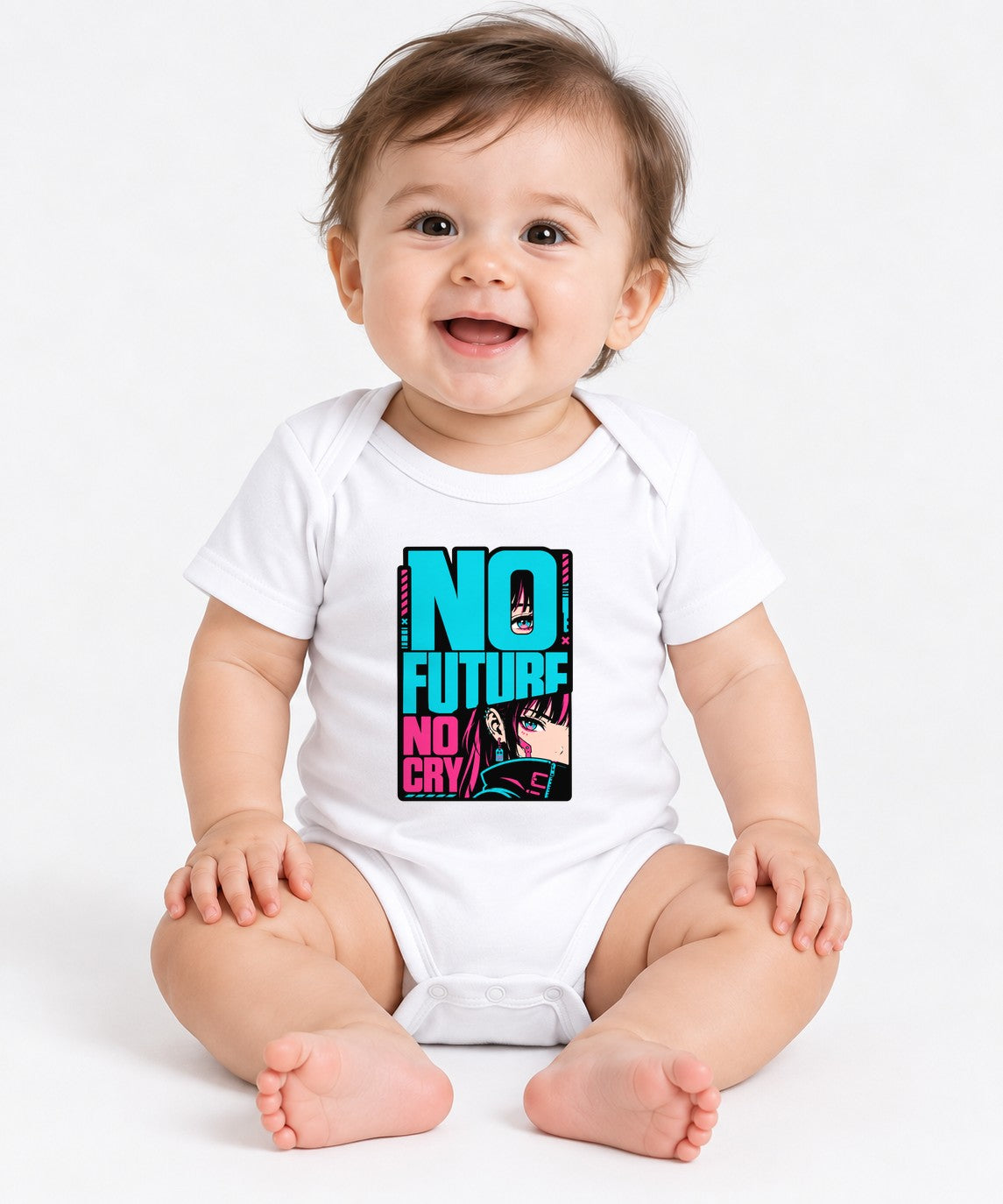 No Future No Cry Anime Streetwear Graphic - Cyberpunk Style - White