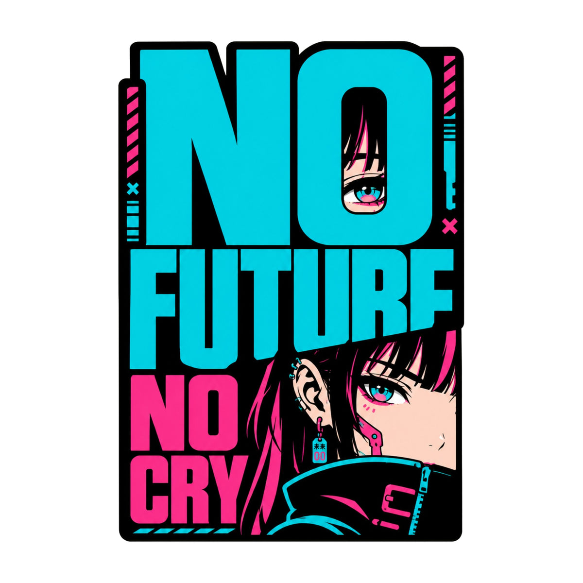 No Future No Cry Anime Streetwear Graphic - Cyberpunk Style