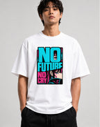 No Future No Cry Anime Streetwear Graphic - Cyberpunk Style - White